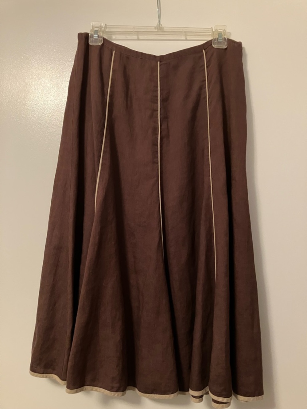 Willi Smith Brown A-Line Midi Skirt with Cream Piping